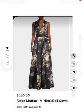 Aidan Mattox Black Floral V-Neck Maxi Gown with Sash
